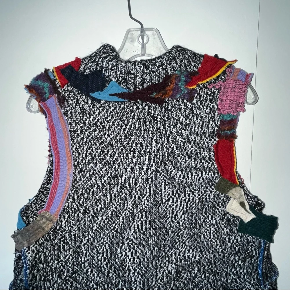 Upcycled Sweater Vest Long Cardi Boho Hippie Tiered Pixie Patchwork Cottage Core - Picture 14 of 14